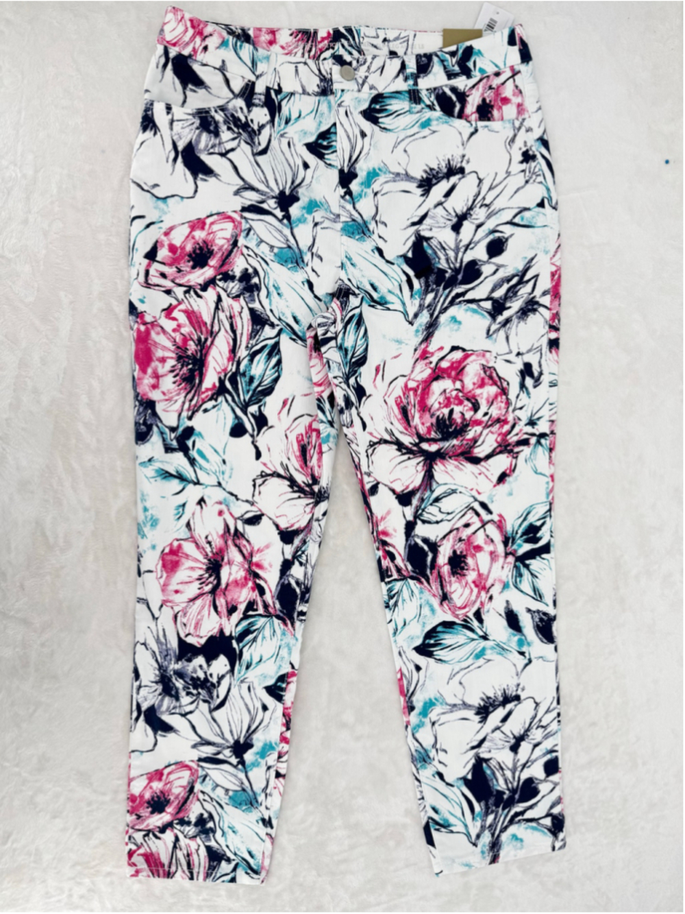Chico’s Perfect Stretch Girlfriend Slim Leg Ankle Jeans Tropical Floral Print